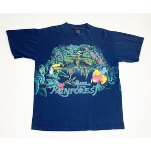 Vintage Habitat Rainforest T-Shirt Large Navy Blue Animals Single Stitch 1994